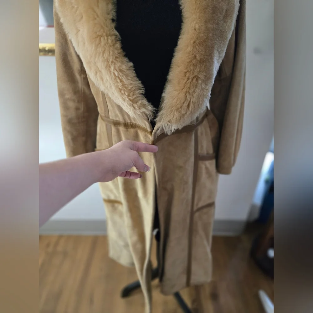 Long Vintage Suede Jacket Faux Fur Collar - Picture 14 of 16